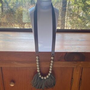 Plunder Silver Beaded Necklace with gray suede Fringe